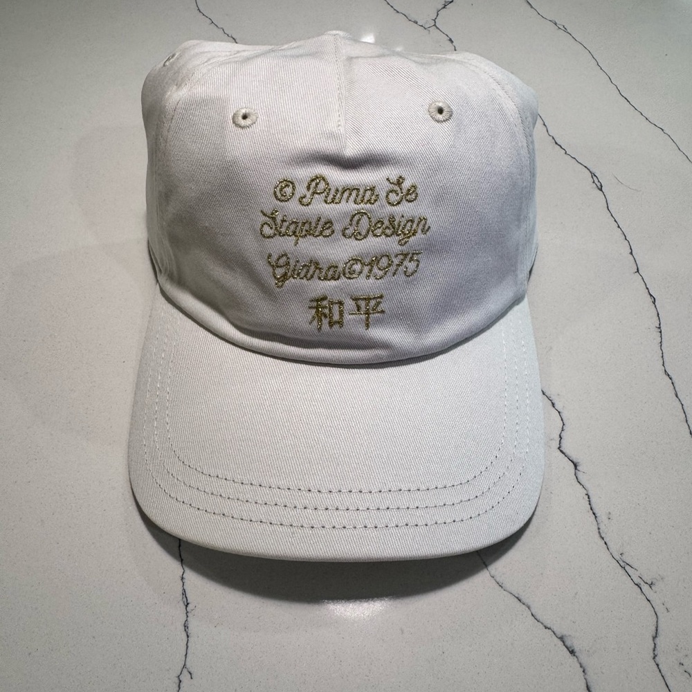 Puma White Cap with Gold Script Embroidery